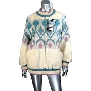 Vintage Moffat Woolens Cream Wool Zip Front Fair Isle Jacket L